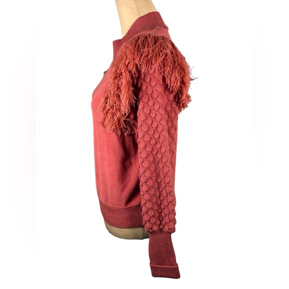 Anthropologie Womens DOLAN Fringed Sweater Bubble Quilted Sleeve Size Small - Picture 7 of 11
